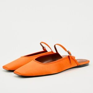 Zara Orange Satin Ballet Flats - 8
